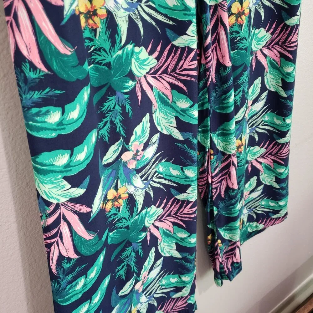 LOFT Linen Blend Pull-On Wide Leg Palazzo Pants Size M Navy Pink Green Pโฆ - Picture 8 of 13